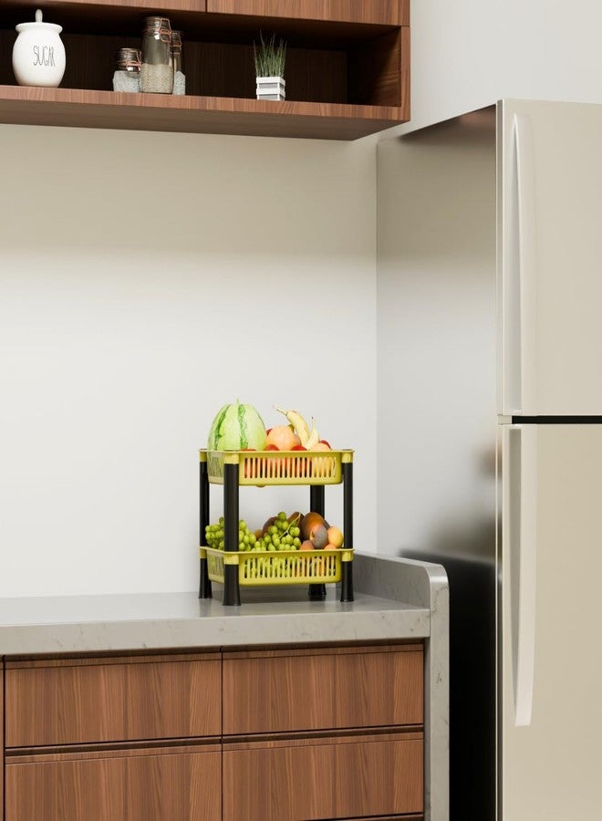 Black Olive Plastic Storage Organiser Rack - Multipurpose 2 Layer Kitchen Shelf Stand with Vegetable Baskets for Potato, Onion, & Stationery, Space Saving Storage Rack for Home, Office & Balcony-Cream - Image 2